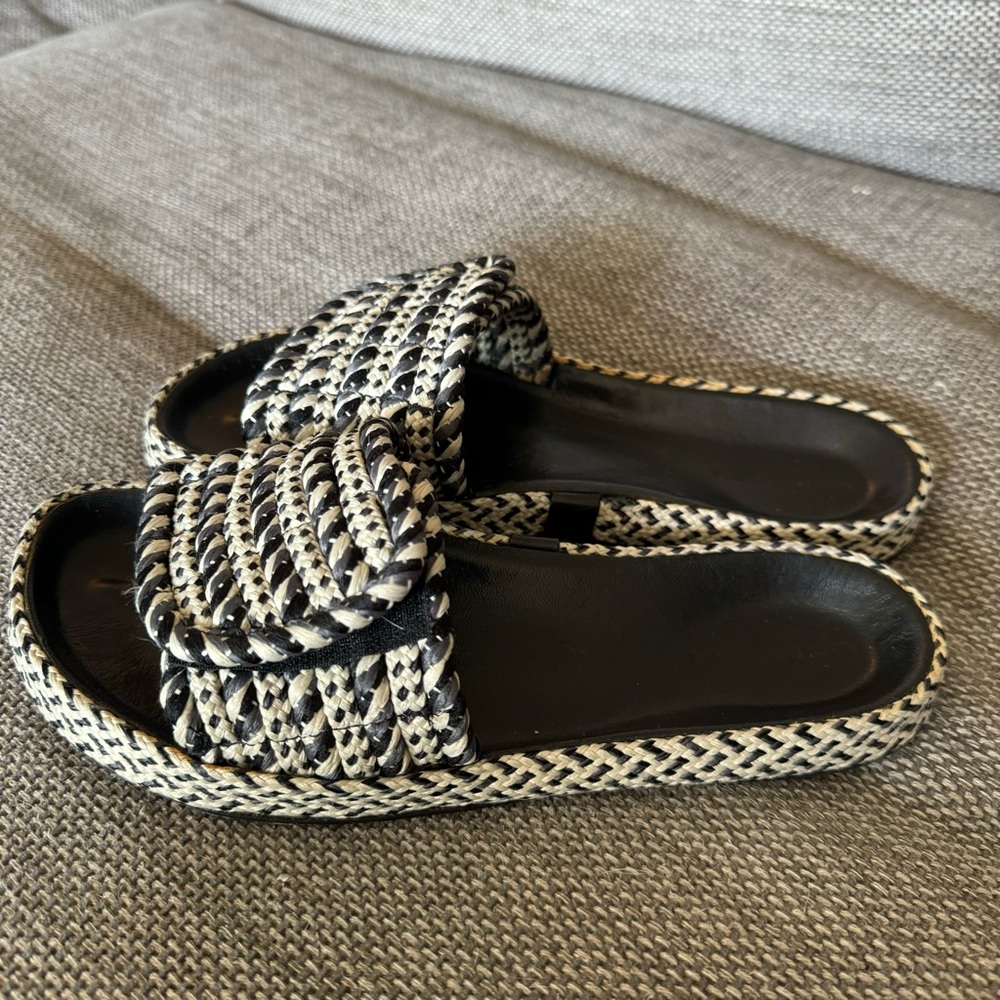 Isabel Marant Black & Cream Woven Slide Sandals - Picture 2 of 8